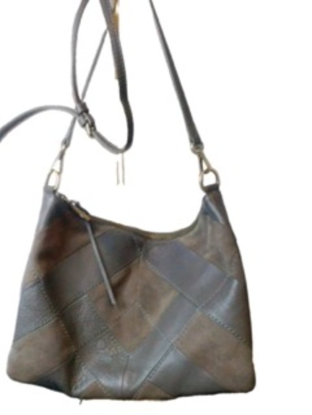 Sanctuary Leather Patchwork Crossbody Bag Gray Taupe Suede Shoulder Purse Medium